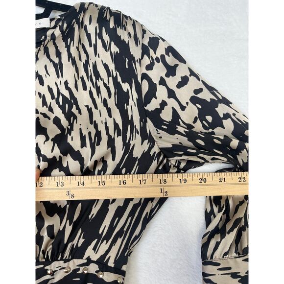 Sandro Silky Animal Print Studded 3/4 Sleeve Party Dress Glam Rocker Edgy sz 2 - Picture 6 of 12